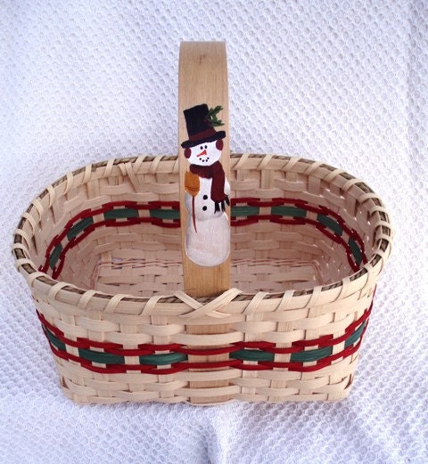 Hand Woven Market Basket with Hand Painted Snowman