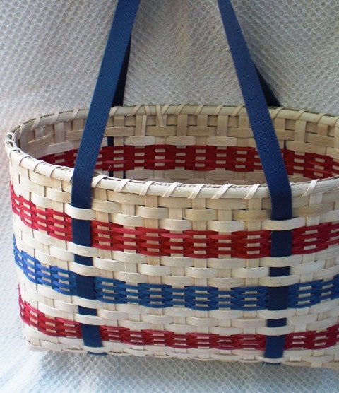 Red, White and Blue Handwoven Tote Basket - basketsbyrose