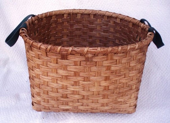 Laundry Basket Handwoven with Green Shaker Tape Handles