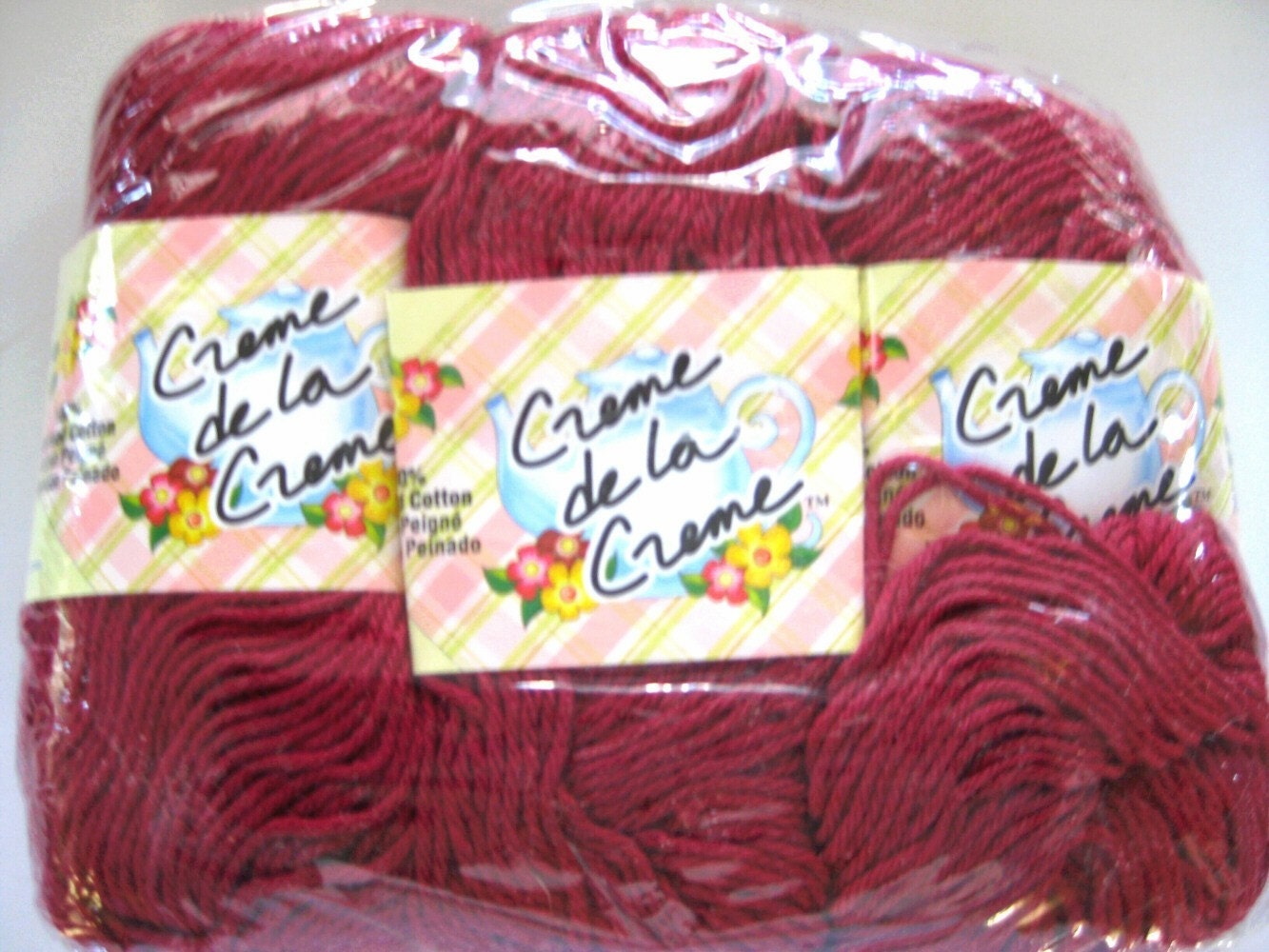 Creme de la creme Cotton Yarn, Burgundy wine,  pack of 3, worsted weight