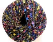 Glittery Ladder Ribbon yarn,  Blue Parade, blue, red, gold,  metallic trellis yarn, railroad yarn, necklace yarn, 89