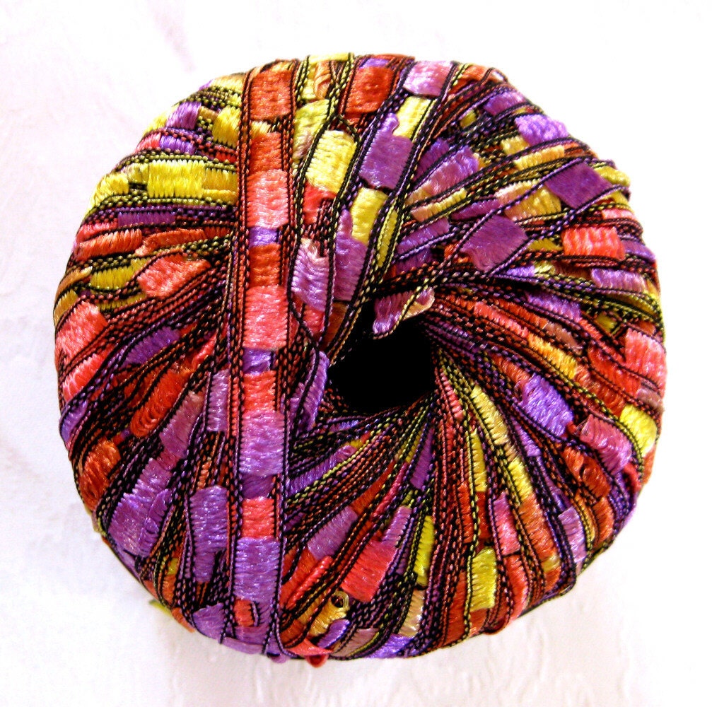Ladder Ribbon Yarn, Celebration, purple red yellow trellis yarn, Maxi 67