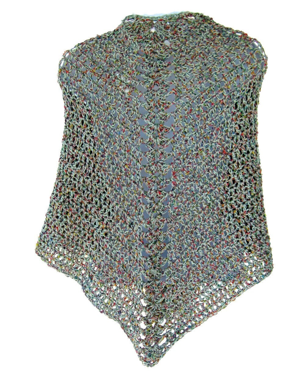 Crocheted Lacy Shawl, bamboo cotton blend, peridot green, ready to ship