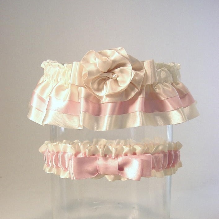 wedding garter set BLUSH and IVORY Simply Sophisticated tailored