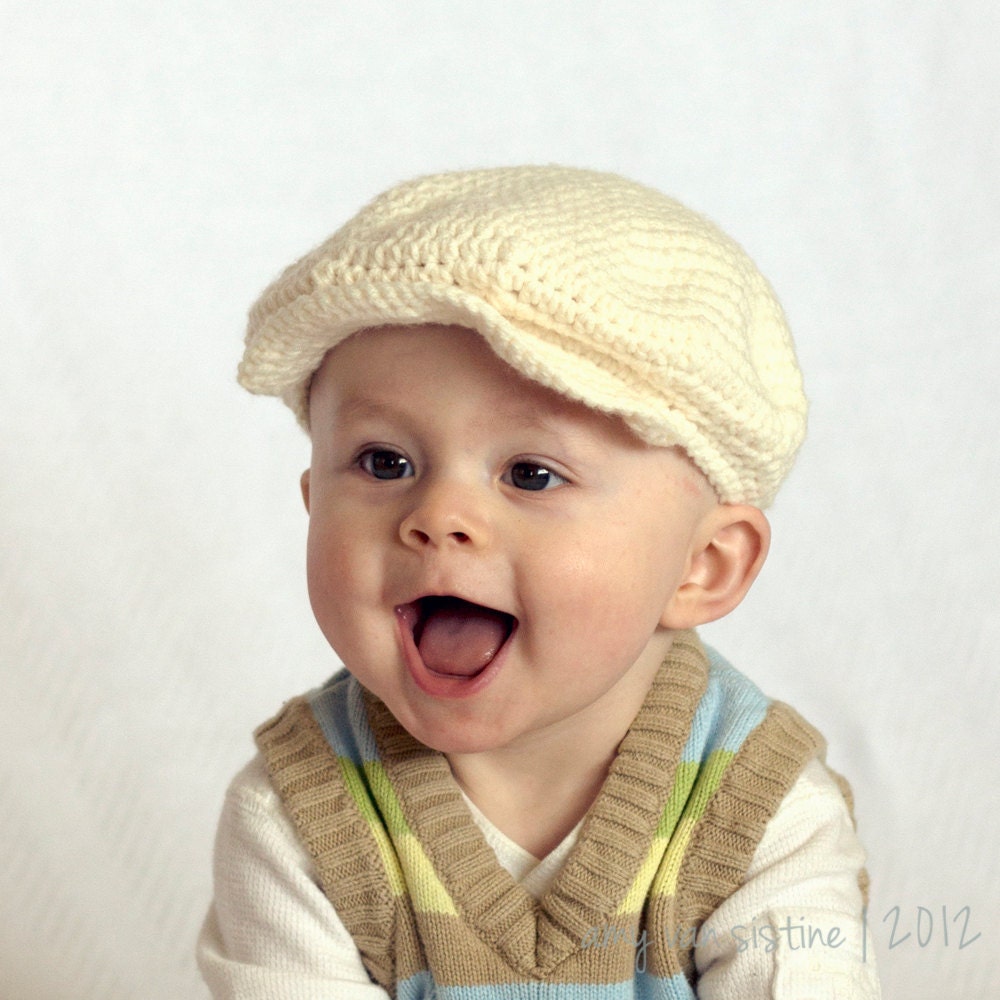 Newsboy Brim Crochet Baby hat, Crochet Photography prop - Made to Order