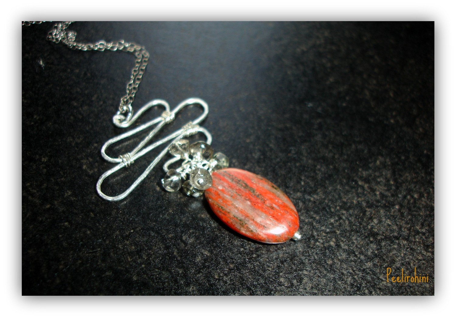 Smokey Quartz and Red Jasper on Handmade Sterling Finding Necklace - Red Sands