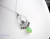 Apple Fresh Green Chalcedony necklace with Grey Flashy Moonstone and freshwater Pearls in sterling Silver- Arabian Dreams