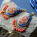 Citrine and Vintage red coral glass beads with brass filigree frame and clay floral 24k gold Statement earrings - Splashes of Sunset