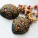 Natural Ruby, Rubellite and Ruby Jade gemstone cluster clay floral  gold earrings - Henna