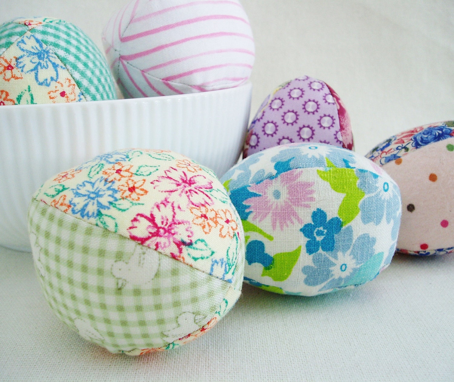 Easter Eggs Fabric Set of 6 Colorful Prints Soft Toy