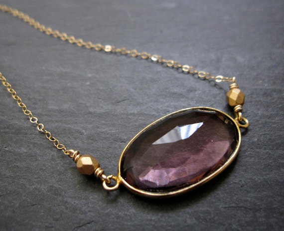 VIOLET purple quartz necklace with gold chain, amethyst necklace, quartz pendant, faceted gemstone necklace