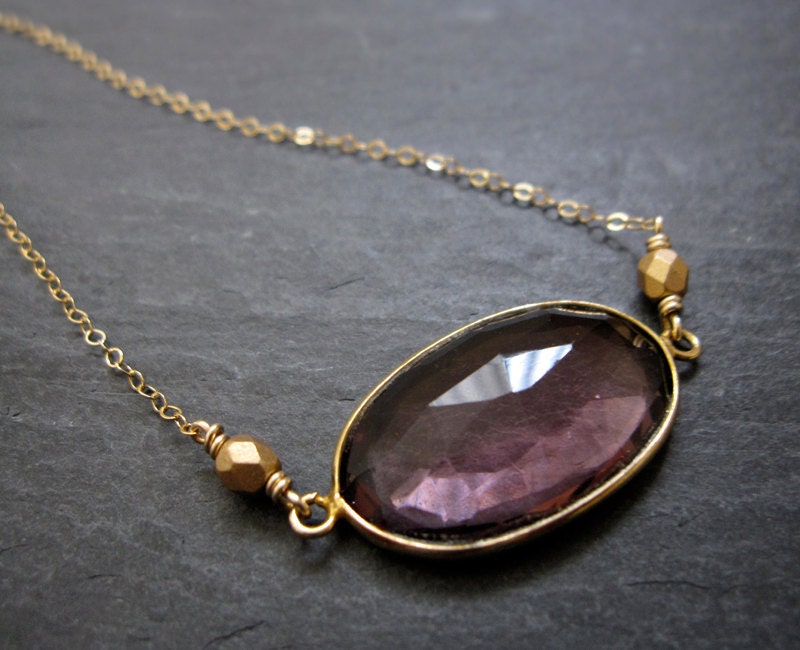 VIOLET purple quartz necklace with gold chain, amethyst necklace, quartz pendant, faceted gemstone necklace