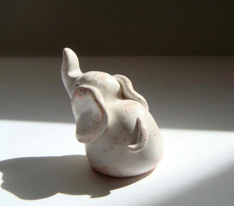 Baby Elephant Figurine, Tiny Animal Hand Sculpted Figurine
