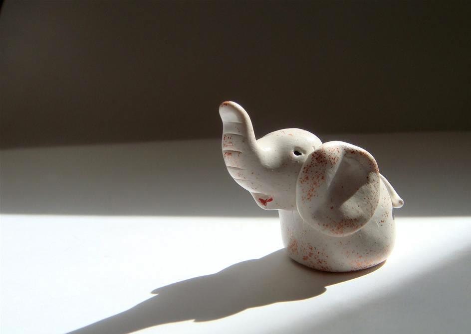 Baby Elephant Figurine, Tiny Animal Hand Sculpted Figurine