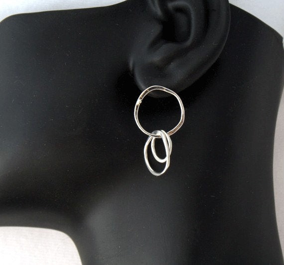 Handmade Handforged One Of A Kind Silver Earrings Raindrops With 14k Gold Bead Unsymmetrical