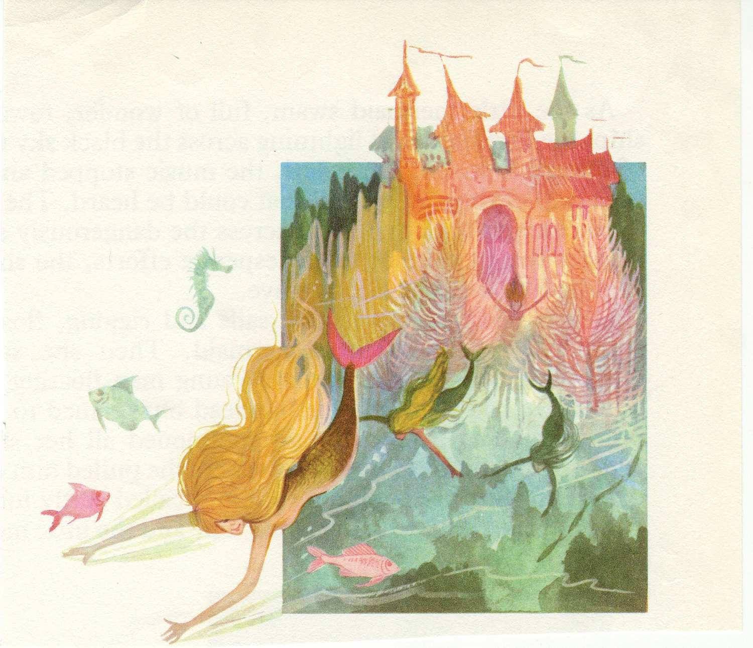 Vintage Illustration - Mermaid & Castle