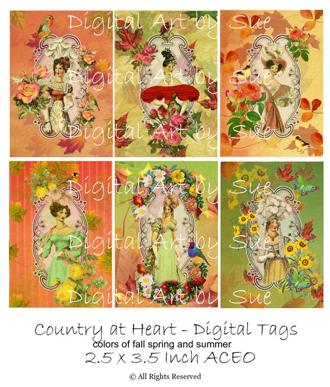 2.5 x 3.5 - ACEO - Colors Of Fall Spring and Summer - Printable Digital Collage Sheet