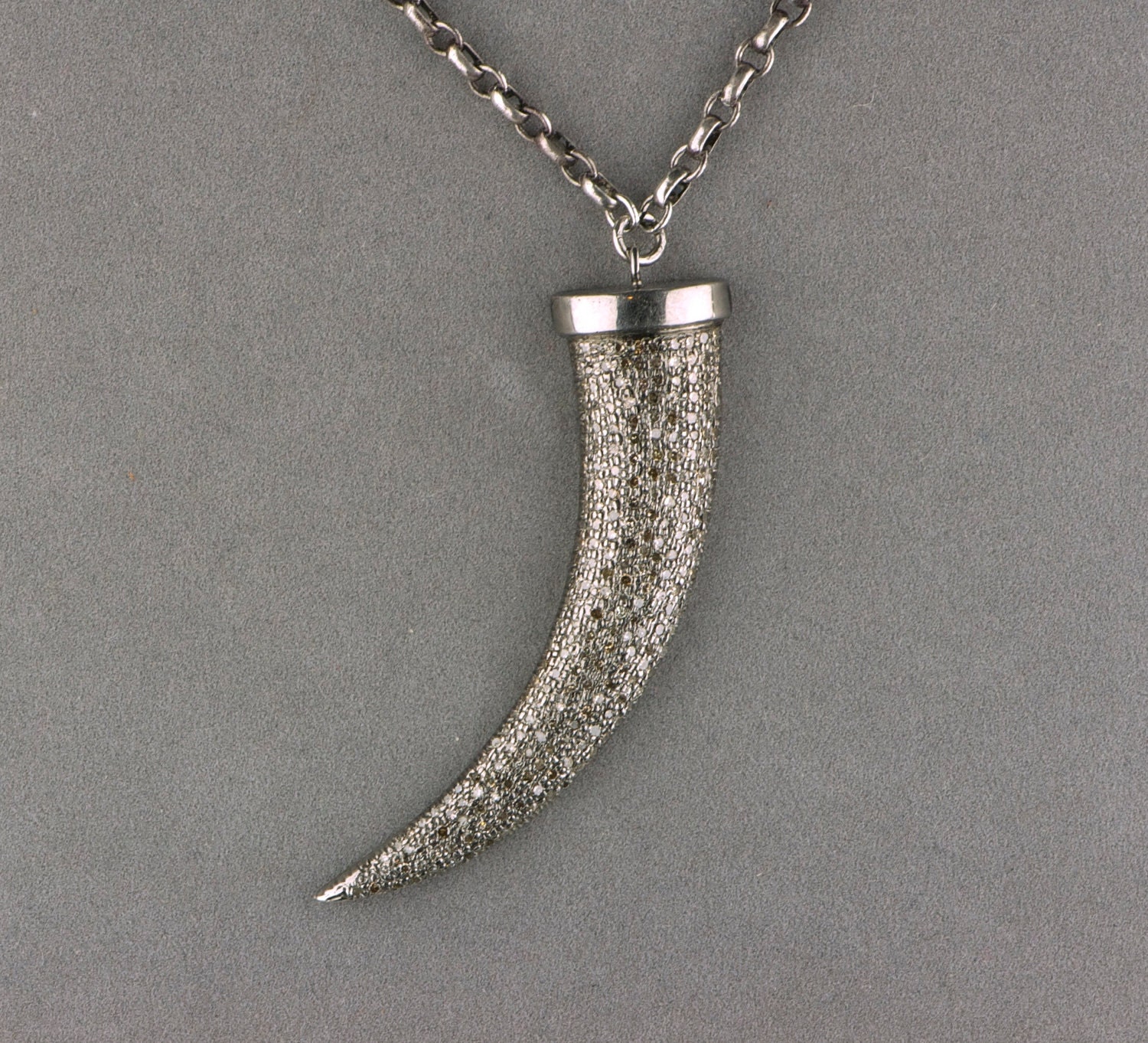 pave diamond claw horn necklace pendant - large size
