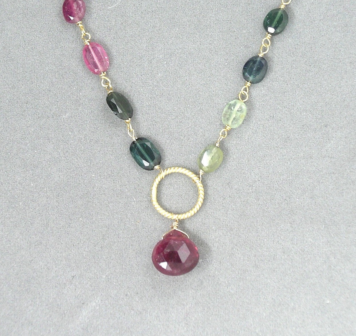SALE - necklace with watermelon tourmaline chain by rockedjewelry