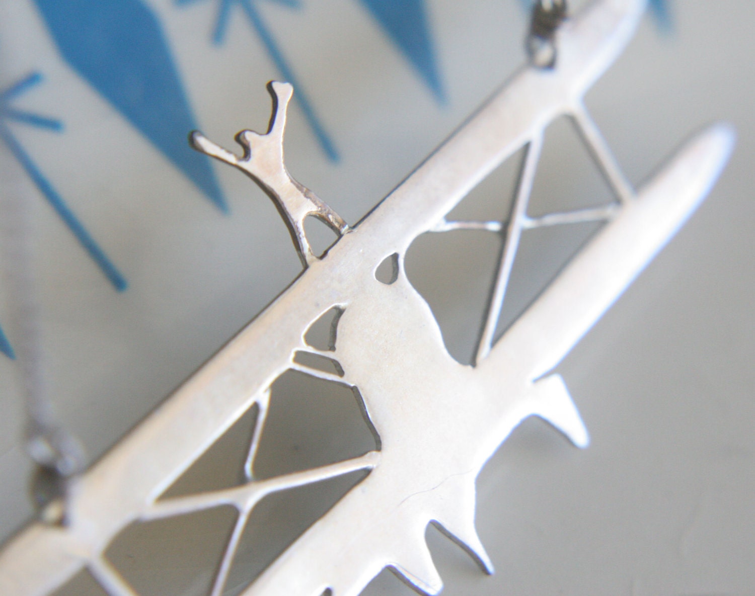 Wing Walker Bi-Plane Necklace in Sterling Silver and 14k Goldfill