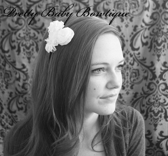 Baby Girl Headband - Baby Infant Toddler Headband - Pink Victorian Flowers on Pale Pink Stretch Headband - Photography Prop