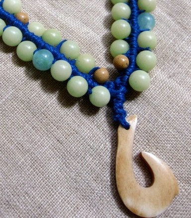 SALE Knotted Macrame Hemp Hook Necklace - Natural Bohemian Hippie