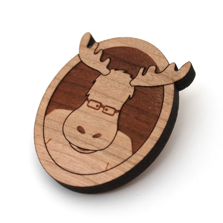 Milton the moose wood brooch, pin