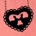 Kissing Bunnies - Modern Heart Necklace in Black