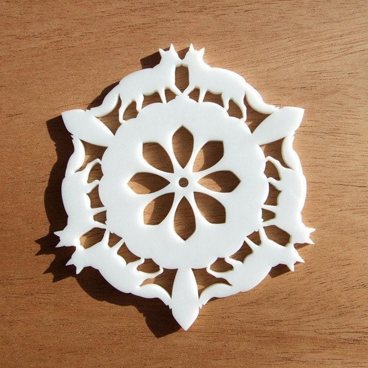 Kissing Fox - Modern Snowflake Ornament