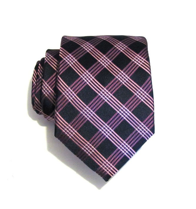 Mens Tie Pink and Navy Blue Plaid Silk Tie by TieObsessed on Etsy