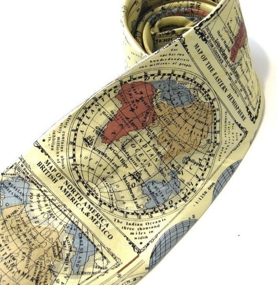 Mens Necktie World Map Silk Tie