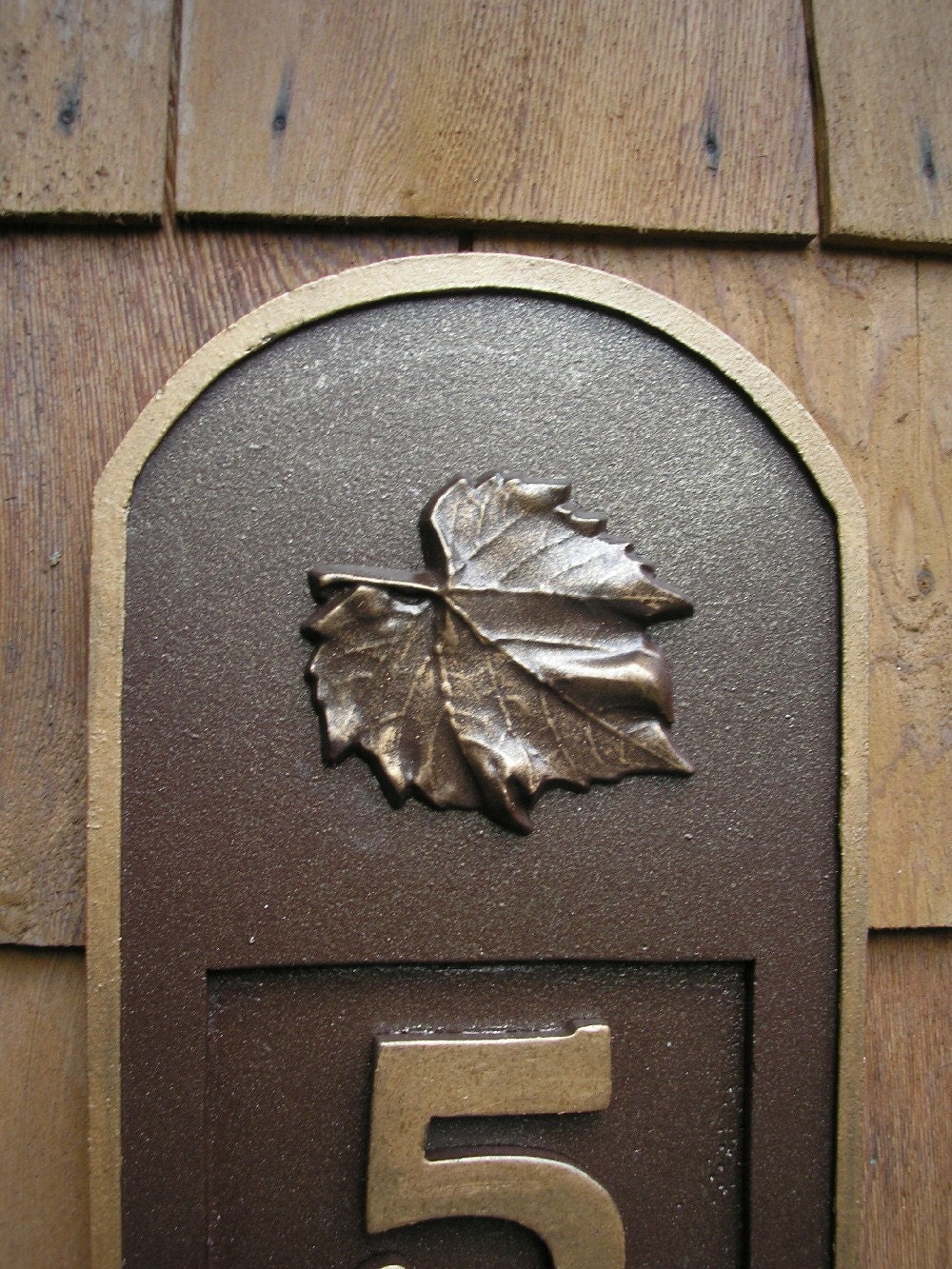 Address Plaque House Numbers Rubbed Bronze Leaf Vertical