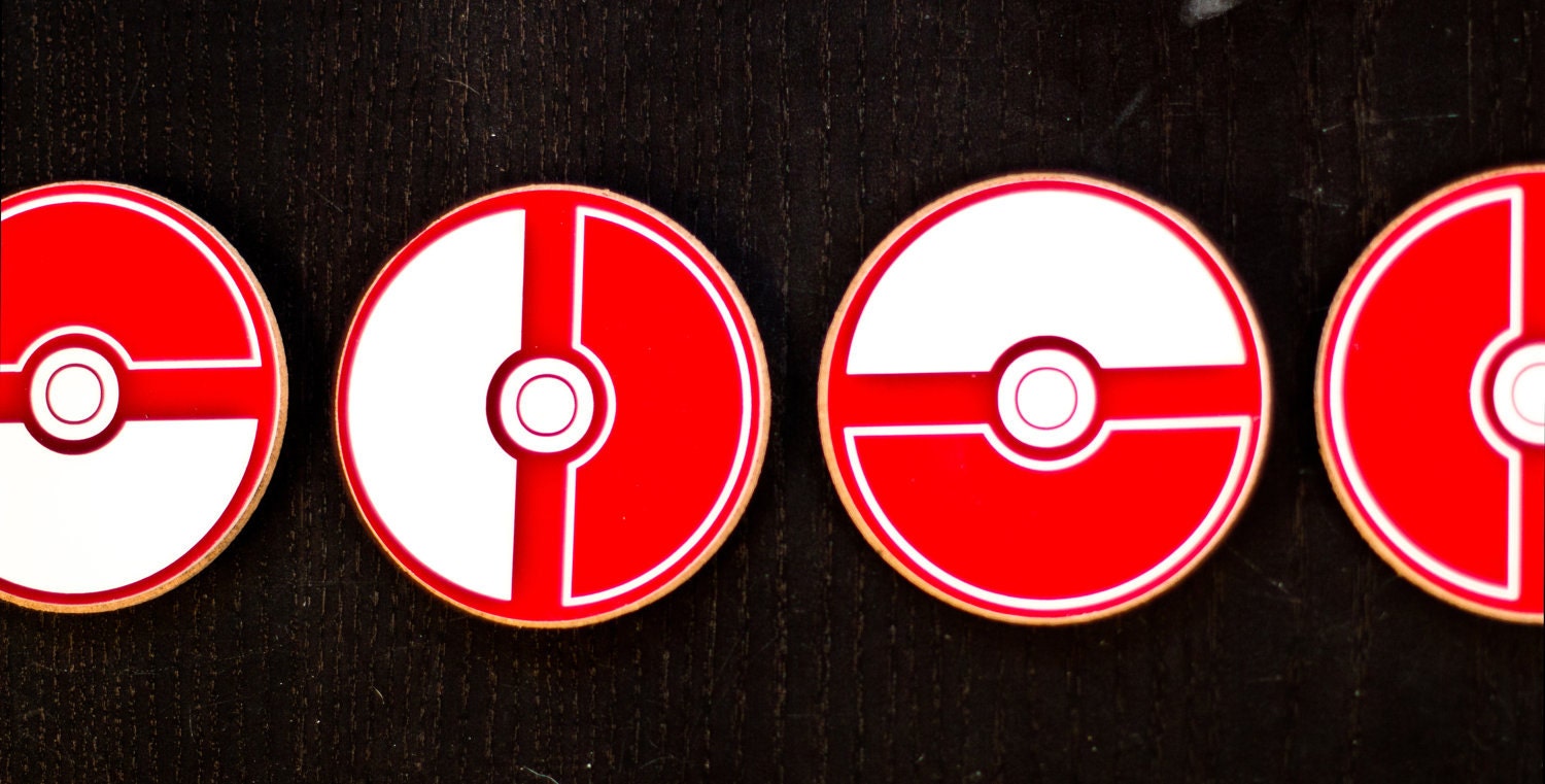 Pokemon pokeball coasters - Set of 4 - durable hard plastic top and slip resistant cork bottom