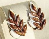 Vintage Mastisse Renoir Earrings Modernist 50s Copper Enamel Laurel Leaf Leaves