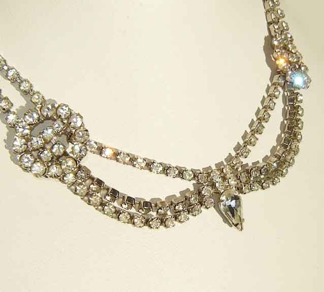 Vintage Rhinestone Necklace Festoon 50s Evening Swag Cocktail Choker