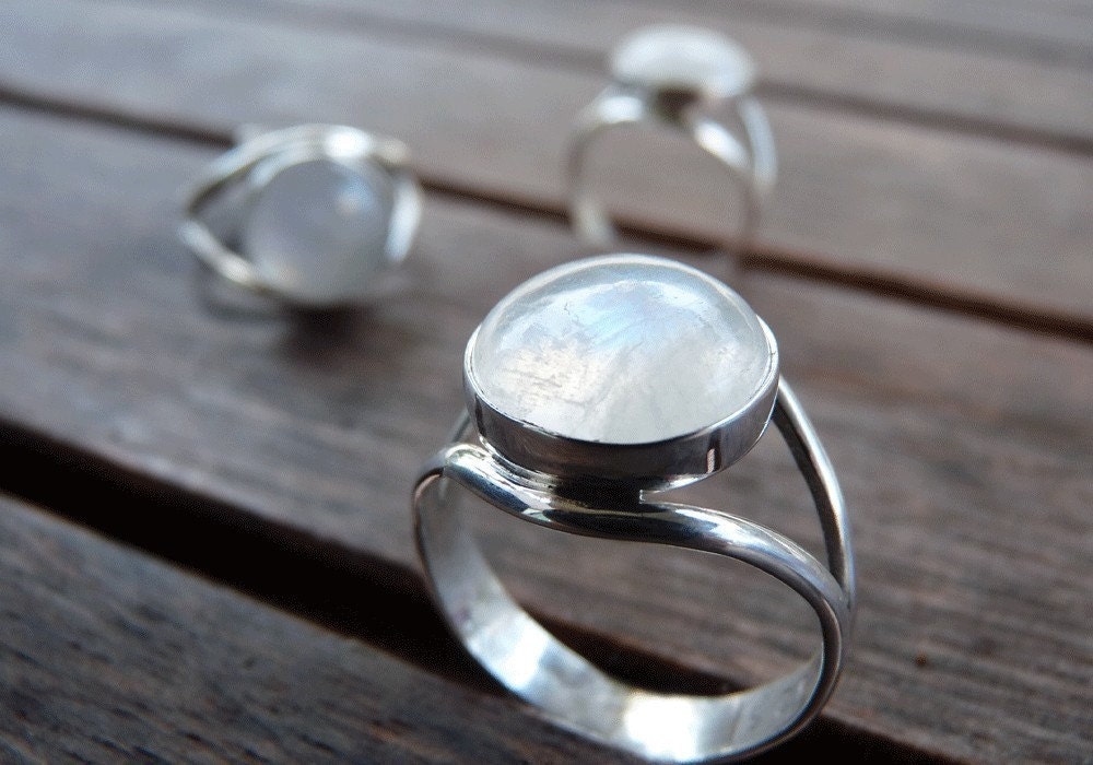 Rainbow Moonstone Sterling Silver Ring Custom Made in Any size