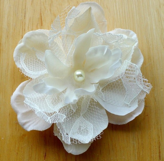 Romantic Lacey Gracie Champagne Ivory Bridal Peony Hair Flower Fascinator- Clip- Wedding- Gift- Lace