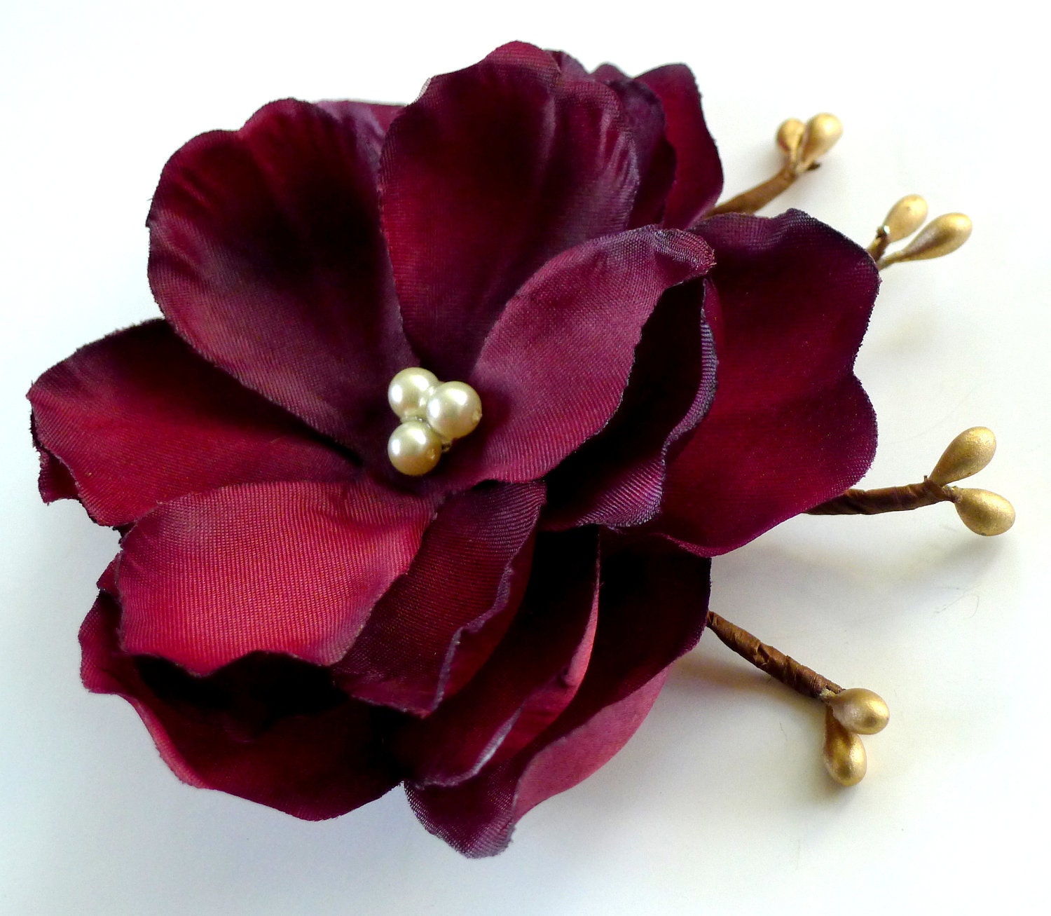 Cranberry & Gold Twig Harvest Hair Fascinator Clip, Bridal, Wedding, Red, Maroon, Gift, Bridesmaid