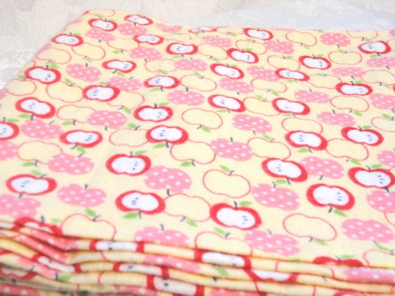 Large Cotton Flannel Receiving Blanket, Baby Blanket - Red & Pink Apples on Yellow