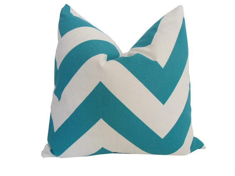 Free US Shipping-Decorative Designer Pillow Cover-18x18 inch-Teal & White Large Chevron
