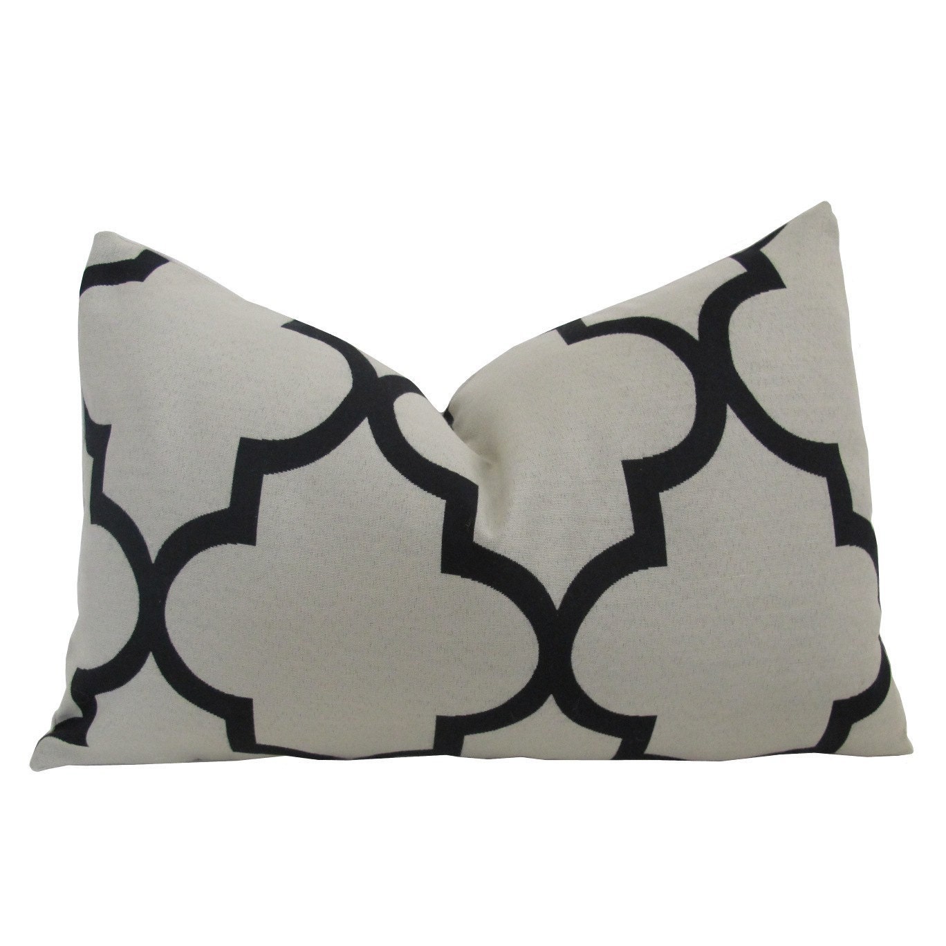 Free US Shipping-Decorative Designer Pillow Cover-12x18 lumbar Creme and Black Fret Work