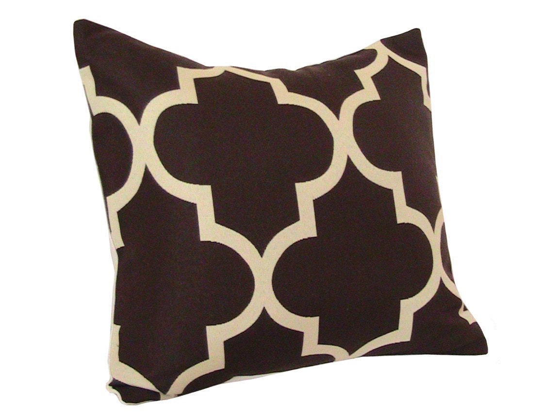 Free US Shipping-Designer Pillow Cover-18 inch-Chocolate Brown And Creme Trellis Fret Work