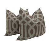 Free US Shipping-Pair of Decorative Designer Pillow Covers- Imperial Trellis in Grey & Soft Blue-18"x18"
