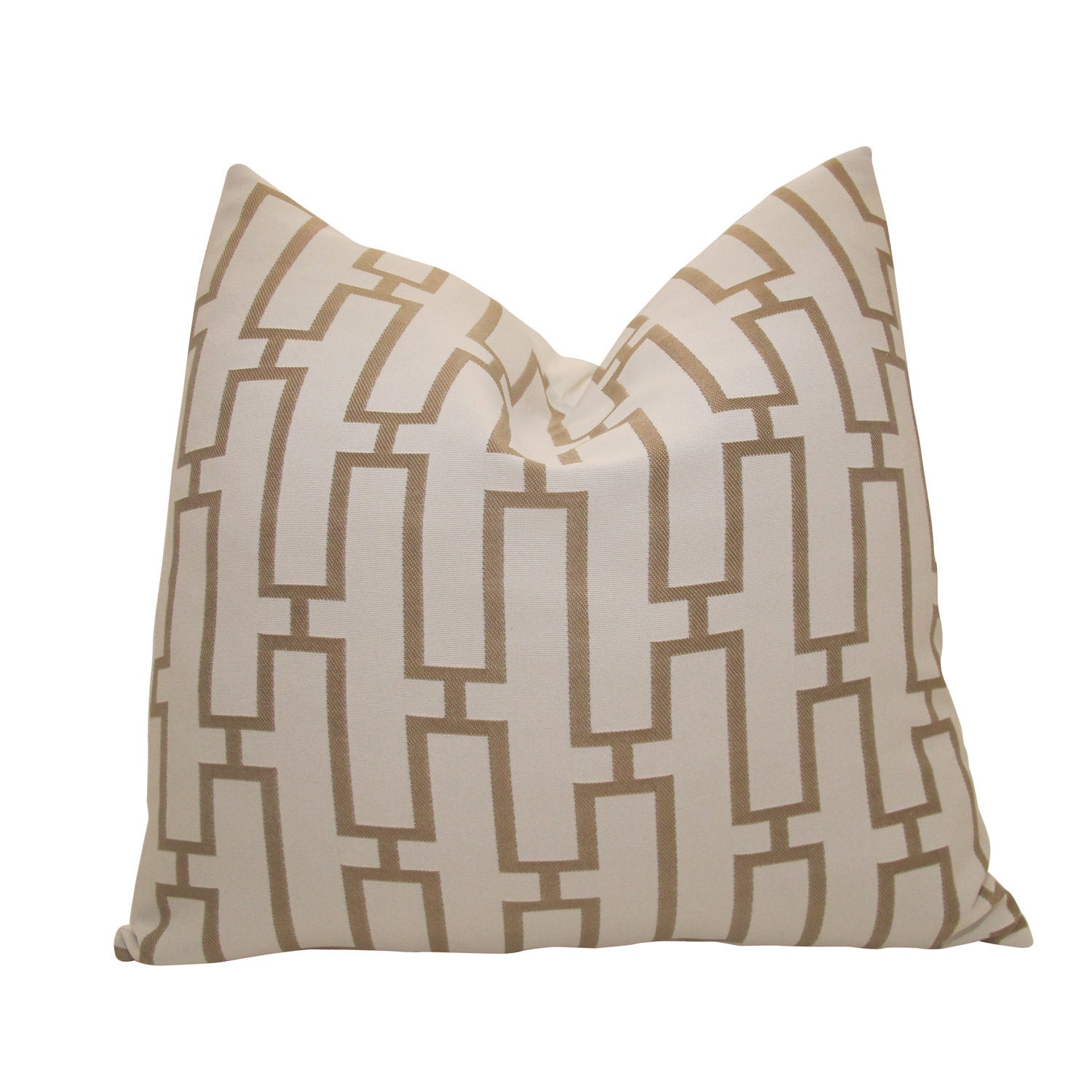 Free US Shipping-Indoor/Outdoor Decorative Designer Pillow Cover-16 inch-Linked In White & Taupe
