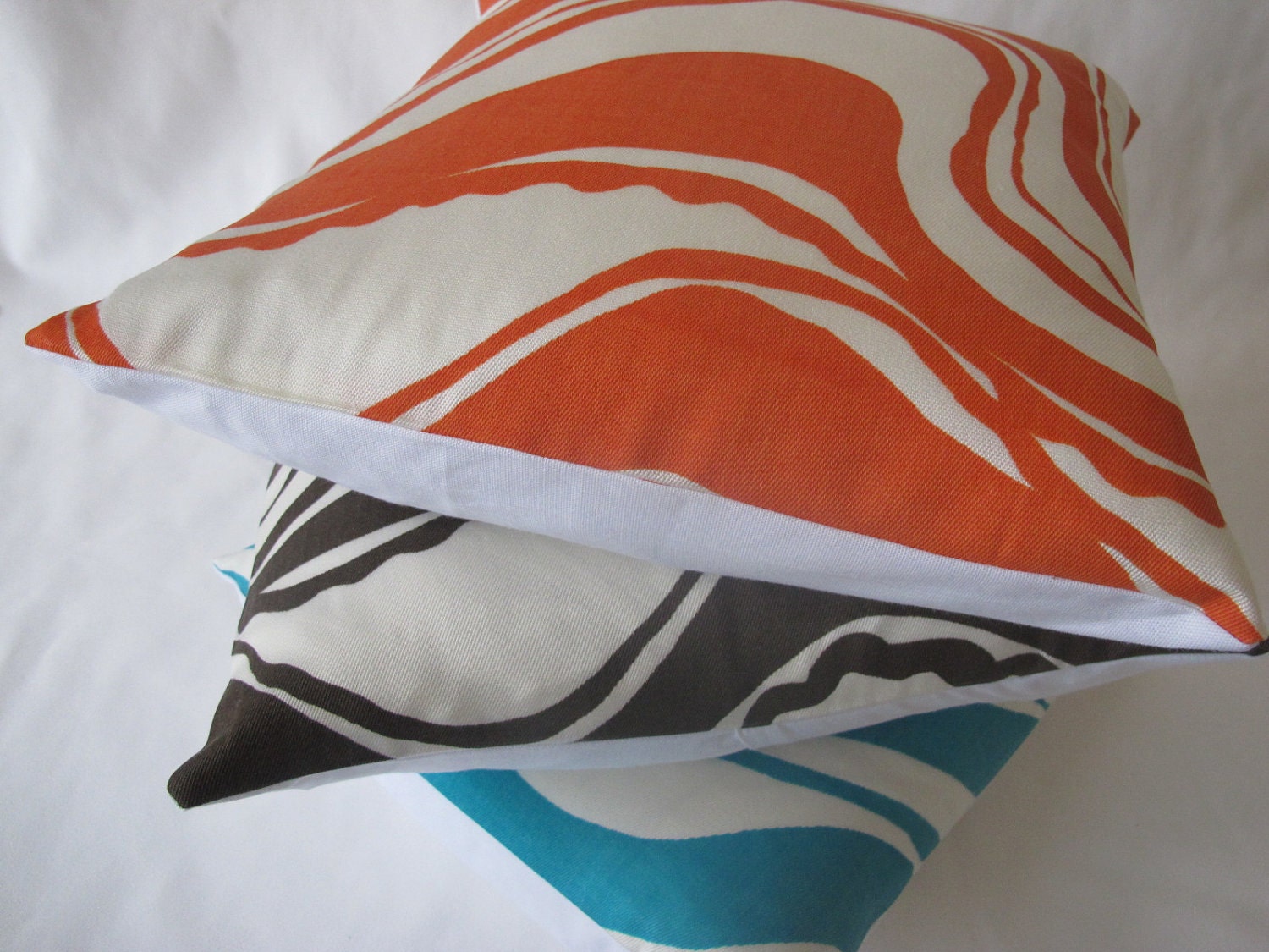 Free US Shipping-Decorative Designer Pillow Cover-18 inch-Trina Turk Indoor/Outdoor Carmel Coastline Print -Tangerine