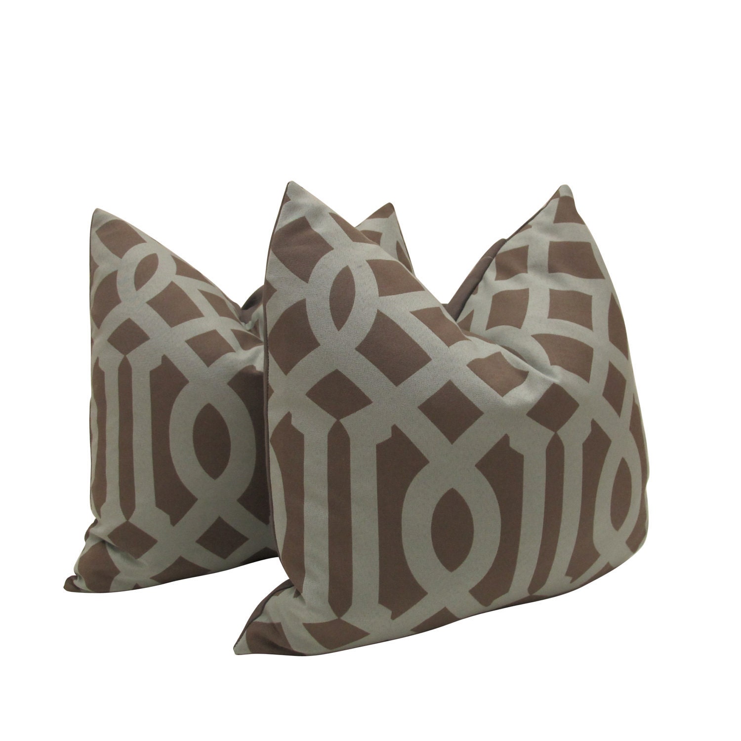 Free US Shipping-Pair of Decorative Designer Pillow Covers- Imperial Trellis in Grey & Soft Blue-18"x18"