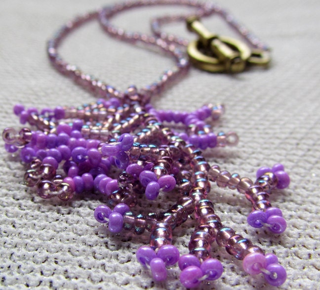 Beaded Necklace Purple Fringe
