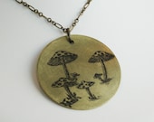 A Mushroom Patch Etched Brass Pendant - Made To Order