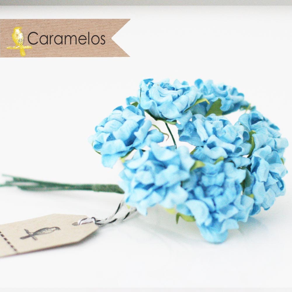 24 Blue Crinckle Millinery Paper Roses Flowers