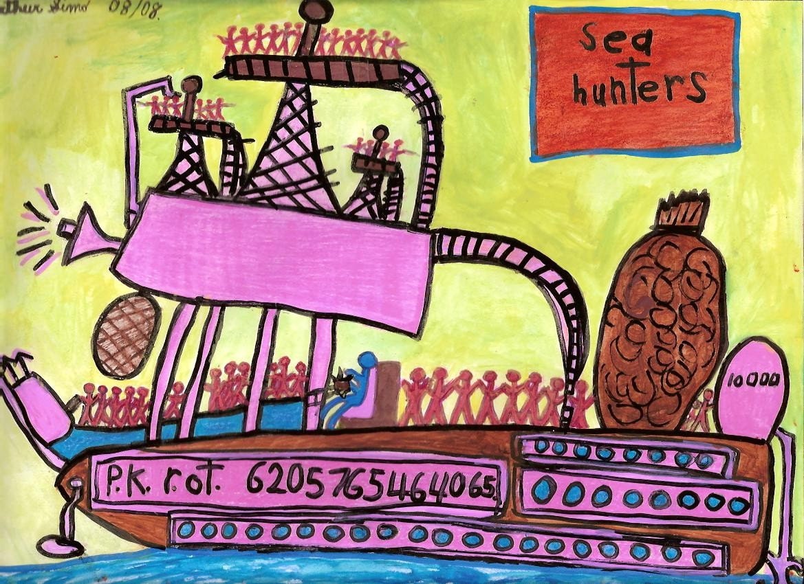 Sea Hunters Folk Art Outsider Original Painting AUTISM SIMO